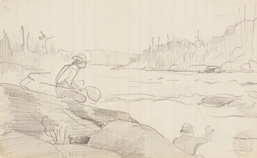 Men Fishing with a Rod and Net