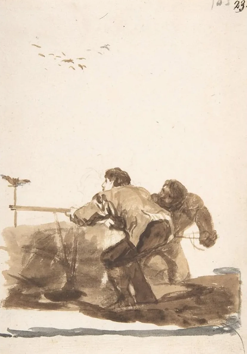 Men Hunting Birds Using a Decoy