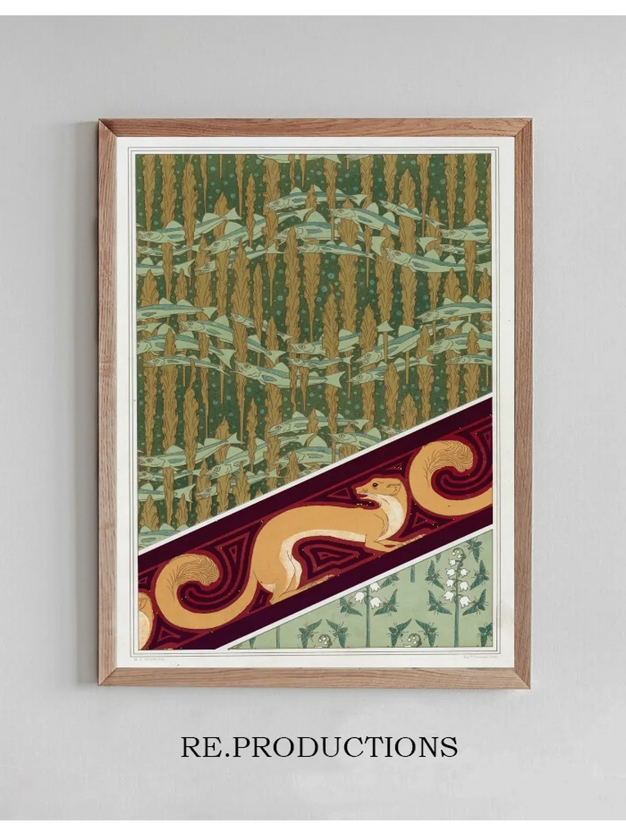 Merlans et Algues, Papier Peint. Mouches et Muguet, Toffe de Soie. Hermine Vulgaire, Bordure