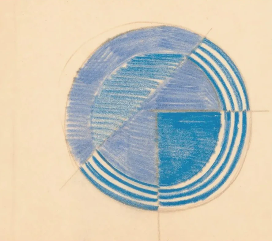 Miscellaneous Small Sketches for Inlaid Table Tops. Design with Blue Circular Motif