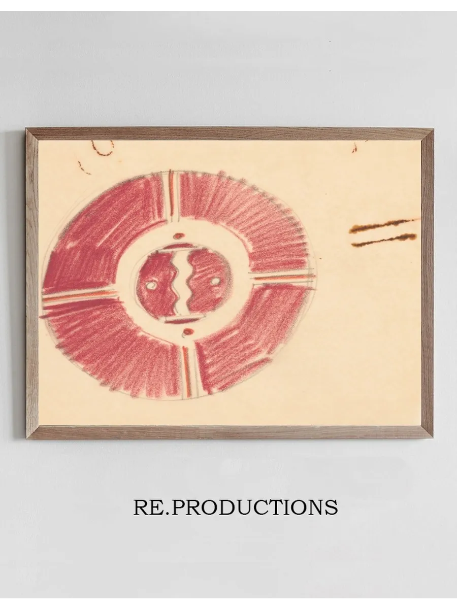 Miscellaneous Small Sketches for Inlaid Table Tops. Design with Red Geometric Motif