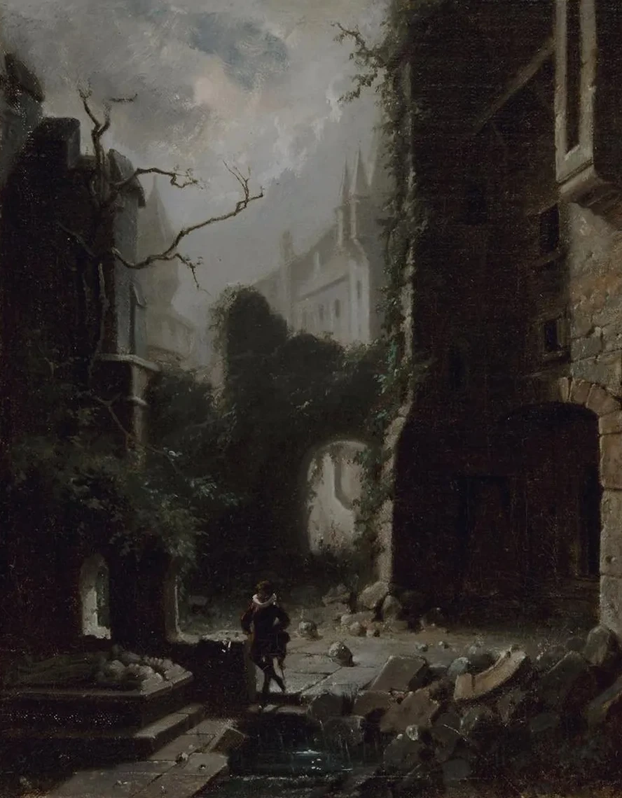 Moonlit Scene with Castle Ruins