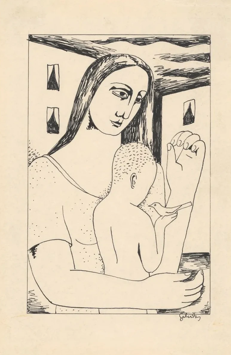 Mother and Child Playing with a Bird