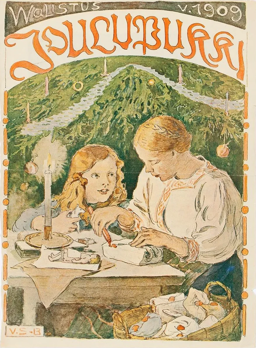 Mother and Son (Antti) Wrapping Christmas Gifts