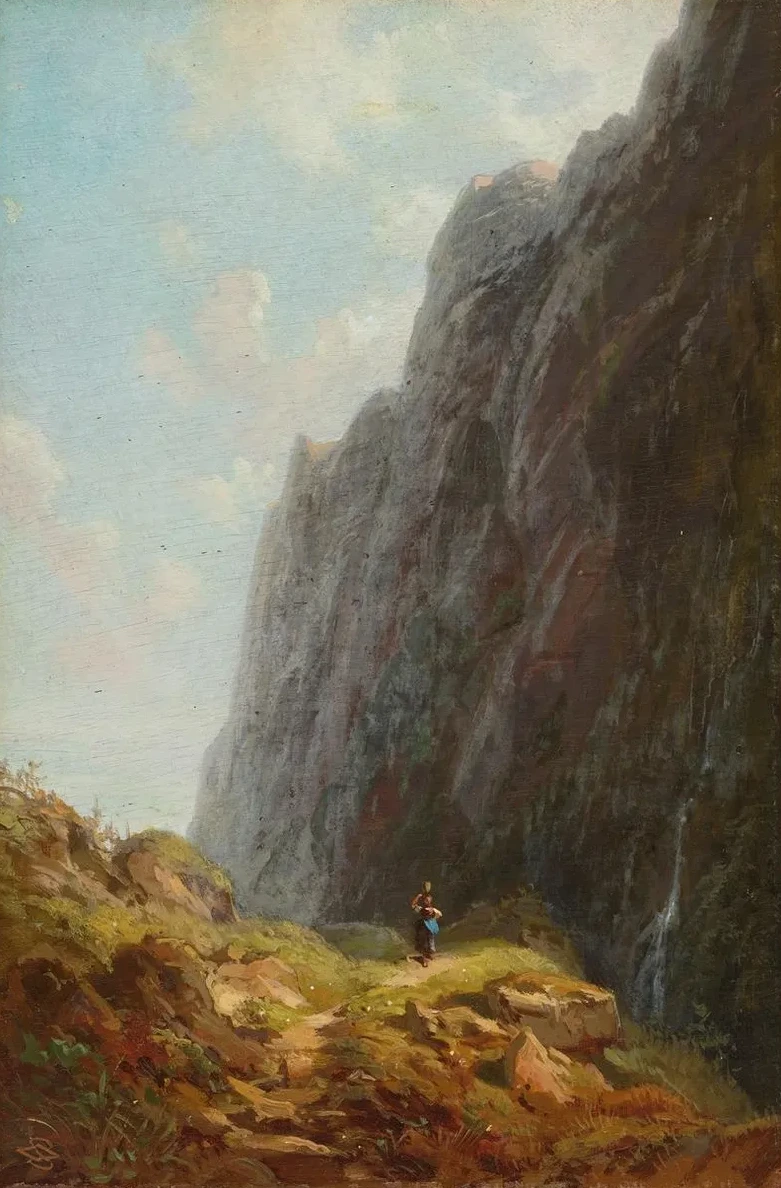 Mountain And Milkmaid Along A Winding Stone Path