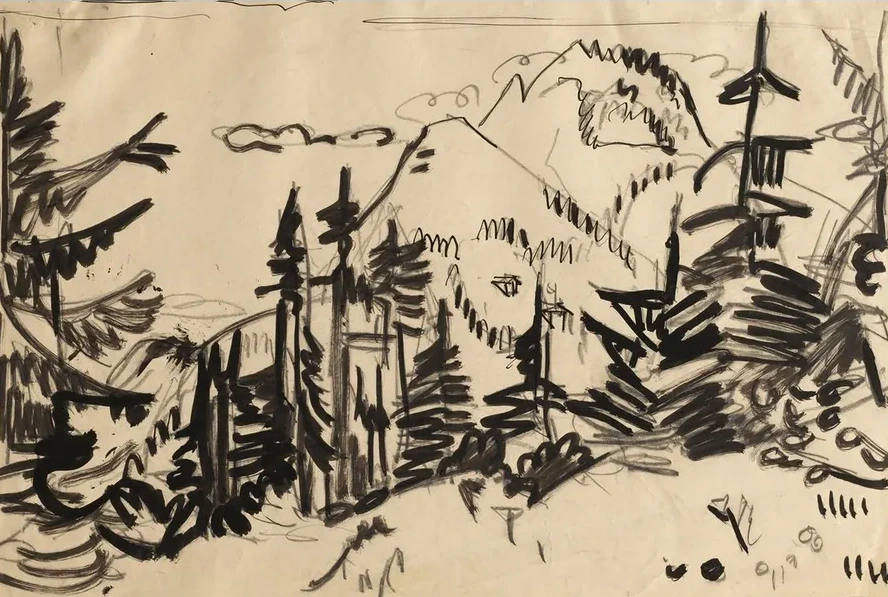 Mountain Landscape with Fir Trees