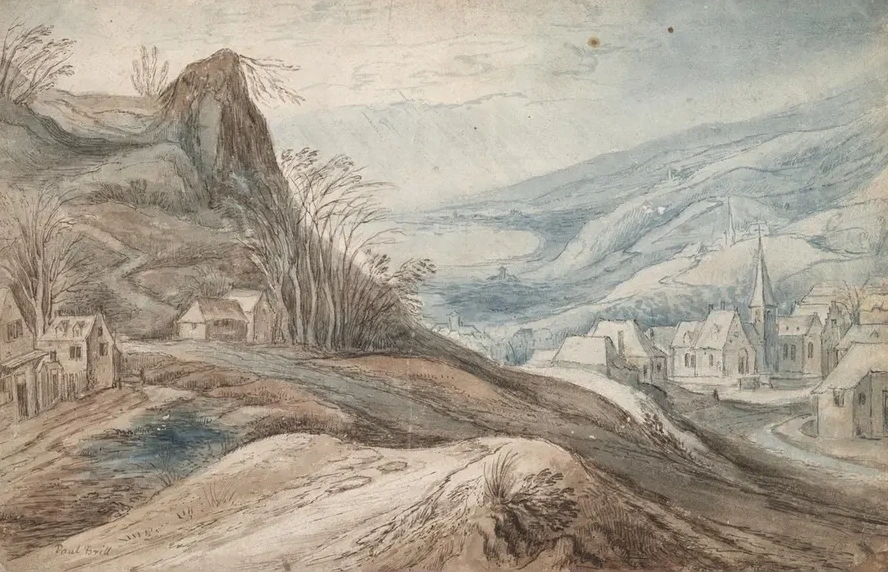 Mountainous Landscape with Village in Valley and Distantview