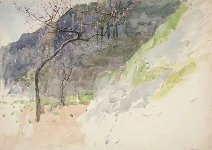 Mountainous Landscape with Buddingtrees