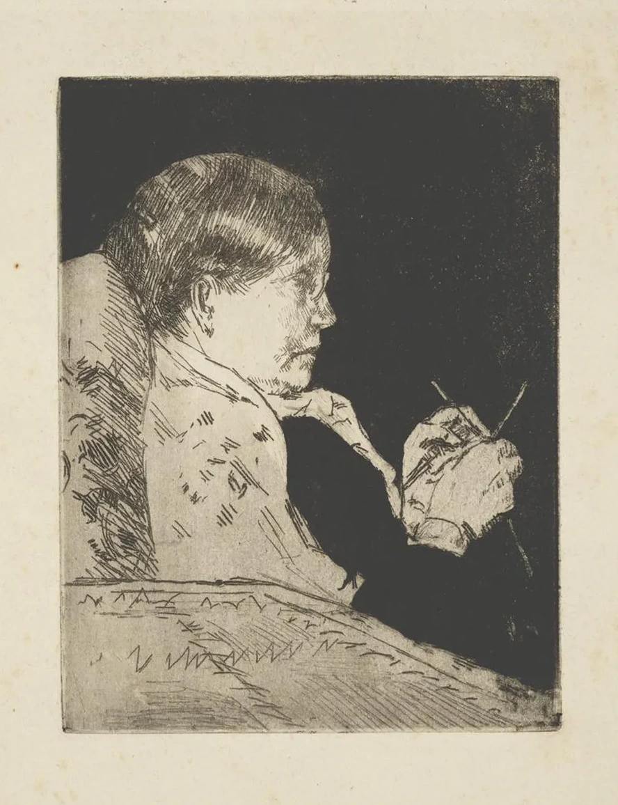 Mrs. Cassatt Knitting, Profile View