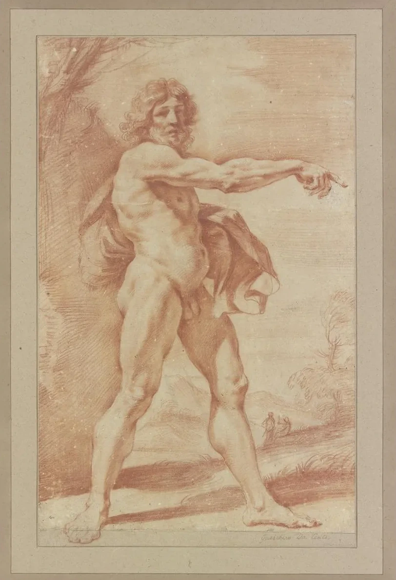 Nackter Mann, Ein Gewand Unter Dem Arm Tragend, Nach Rechts Zeigend