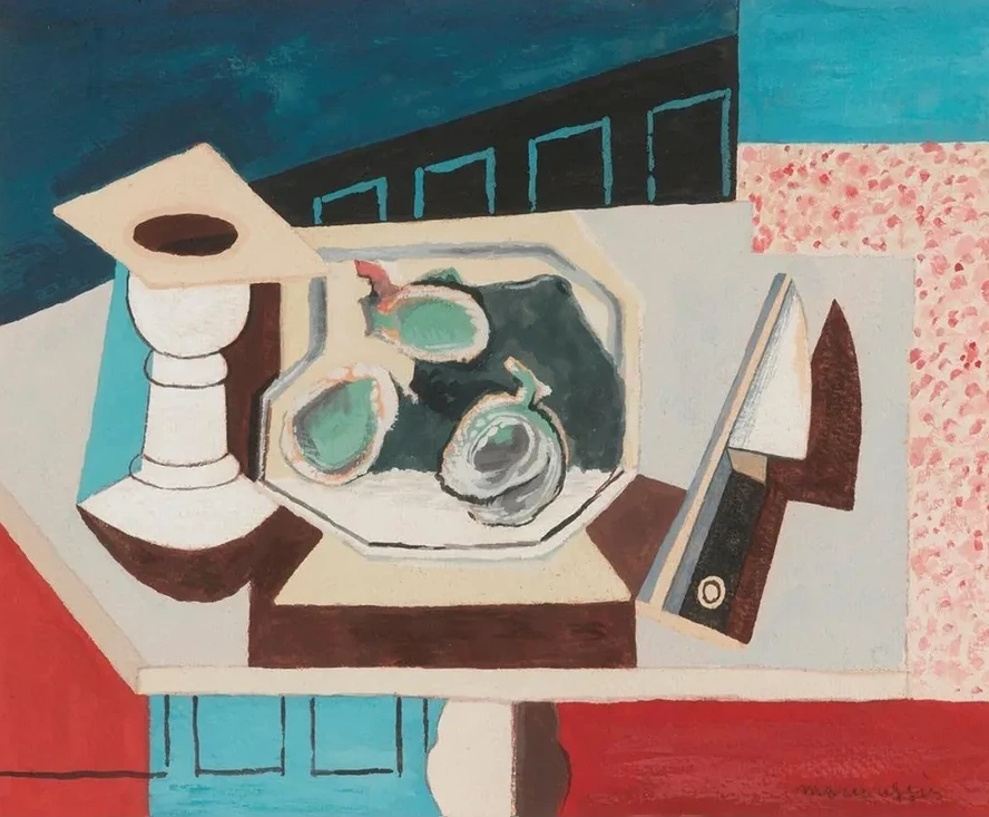 Nature Morte Aux Grenades Et Couteau Sur Un Gu ridon