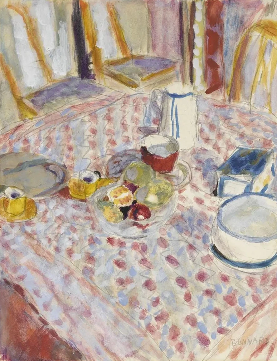 Nature Morte Sur Une Nappe Carreaux Rouges