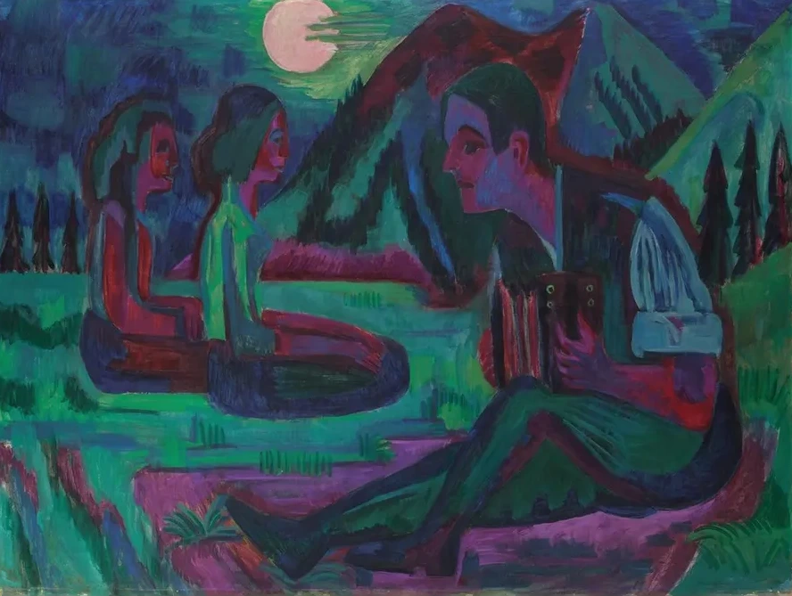 Night Moon Accordion Player by Moonlight