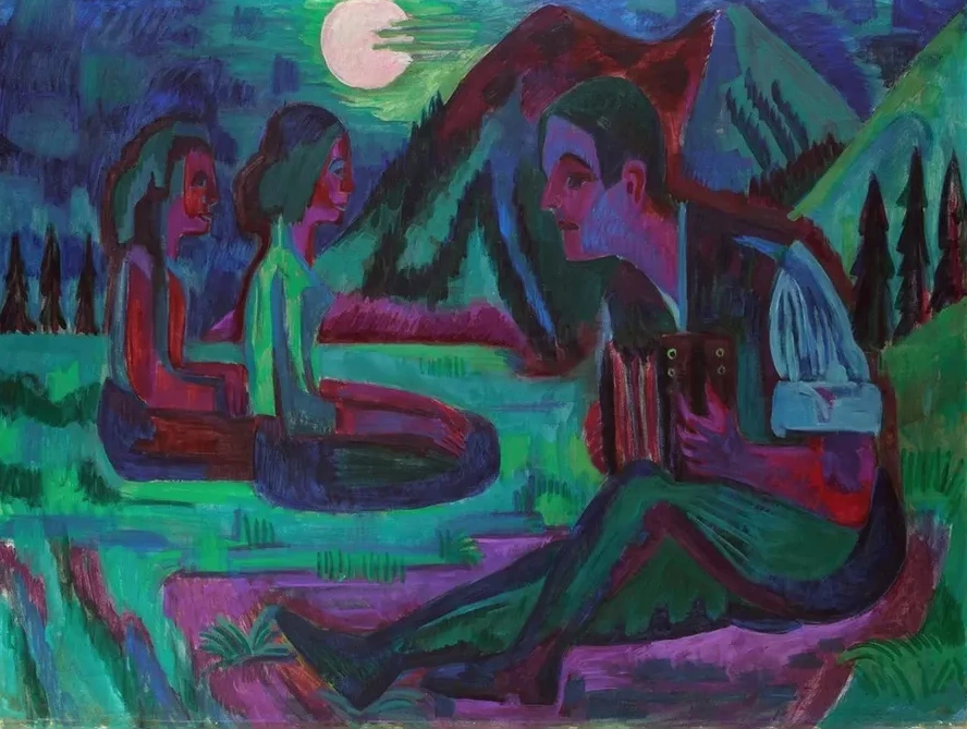 Night Moon, Accordion Player by Moonlight