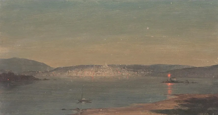 Night View of a Seaport