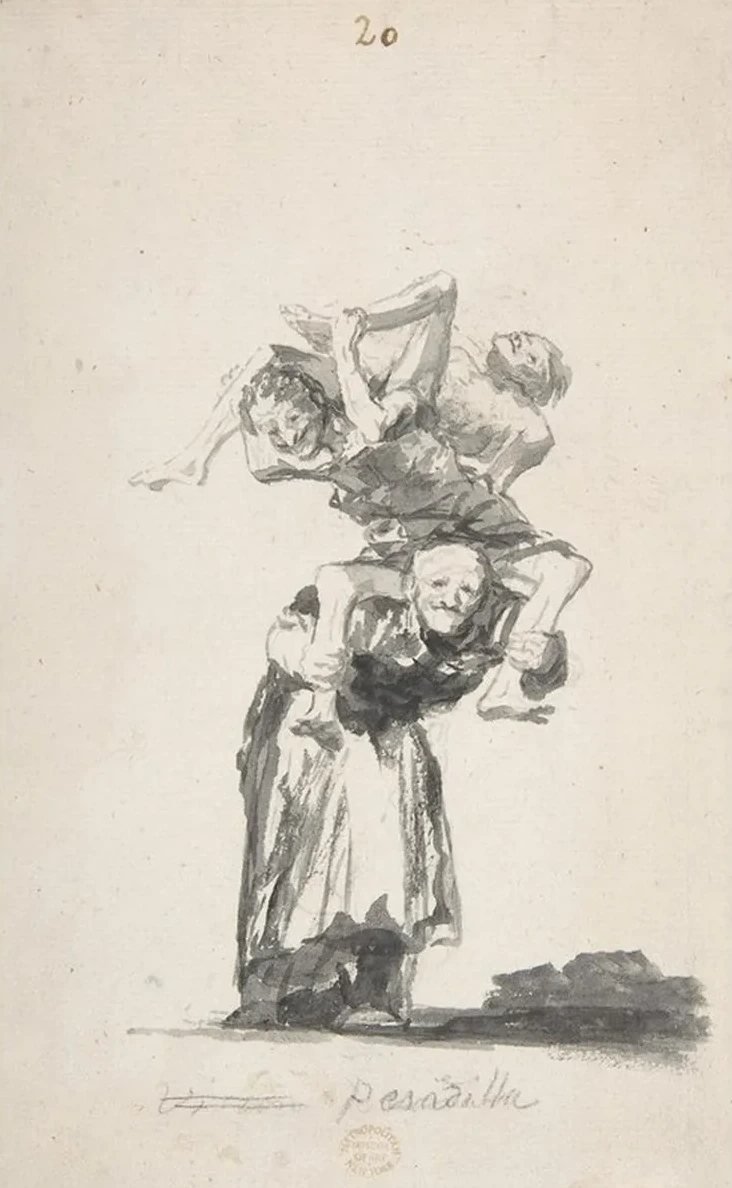 Nightmare an Old Woman Carrying Figures on Her Back