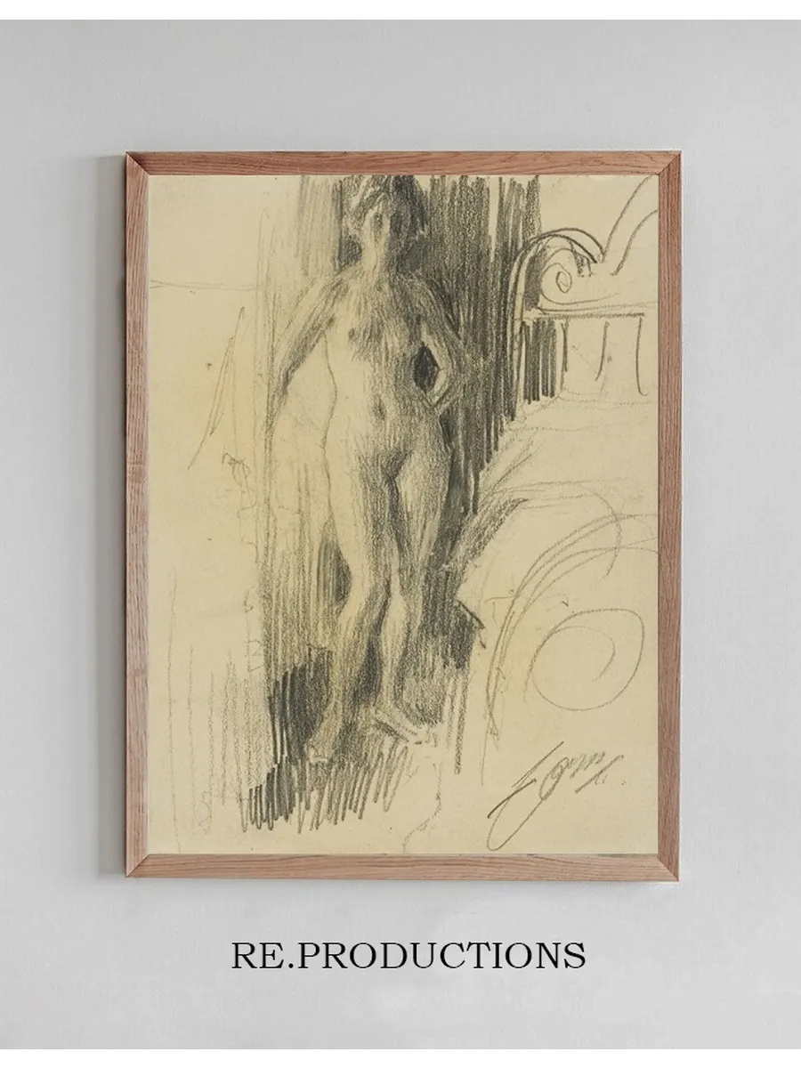 Nude Figure Standing Near a Bed