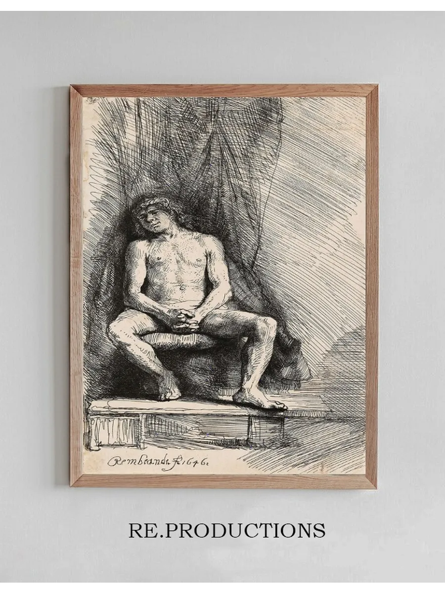 Nude Man Seated before a Curtain