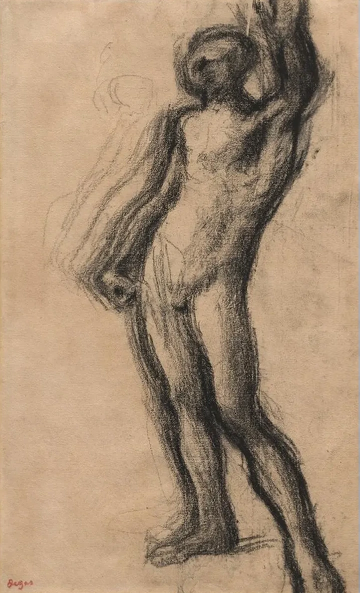 Nude Man Standing, with Left Hand Raised