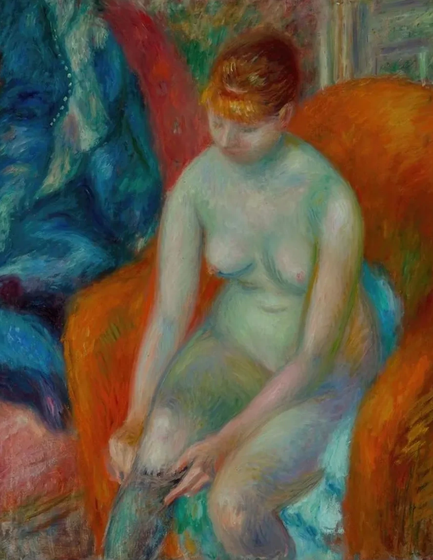 Nude Pulling On Stocking