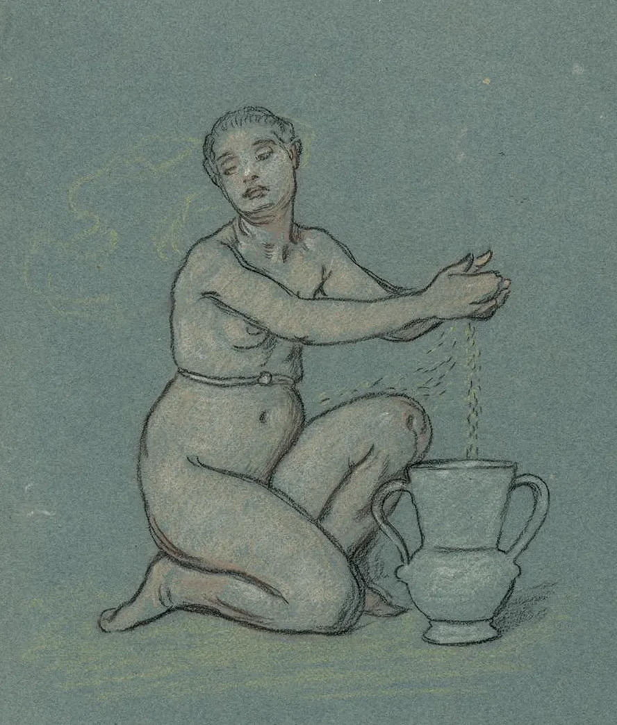 Nude Girl Winnowing Wheat into Urn