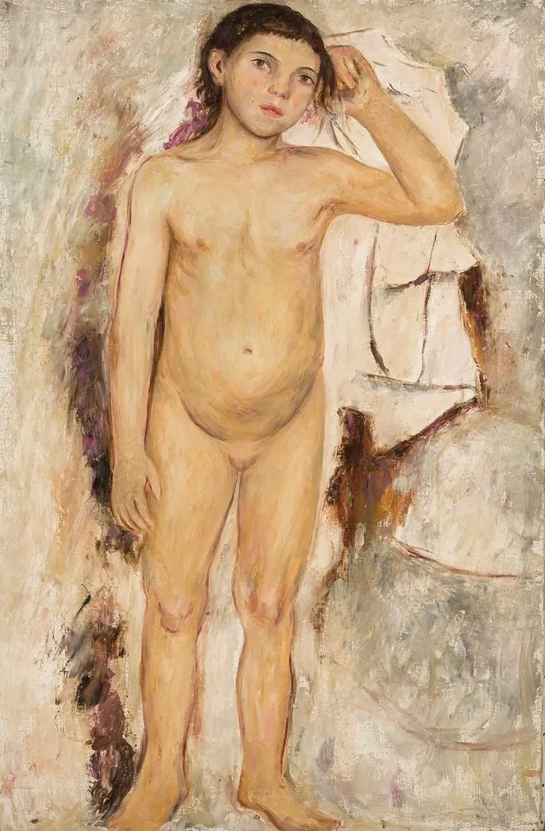 Nude Little Girl with a Raised Hand