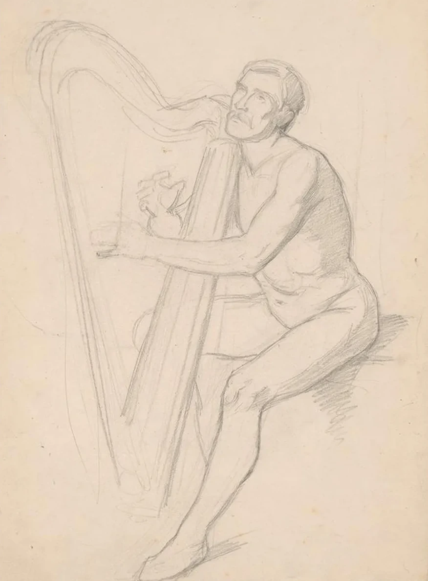 Nude Male Study to the Painting King David Playing the Harp