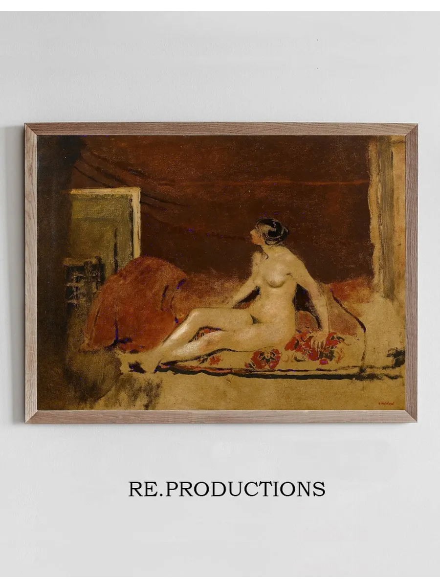 Nude on a Blanket with a Red Floral Pattern