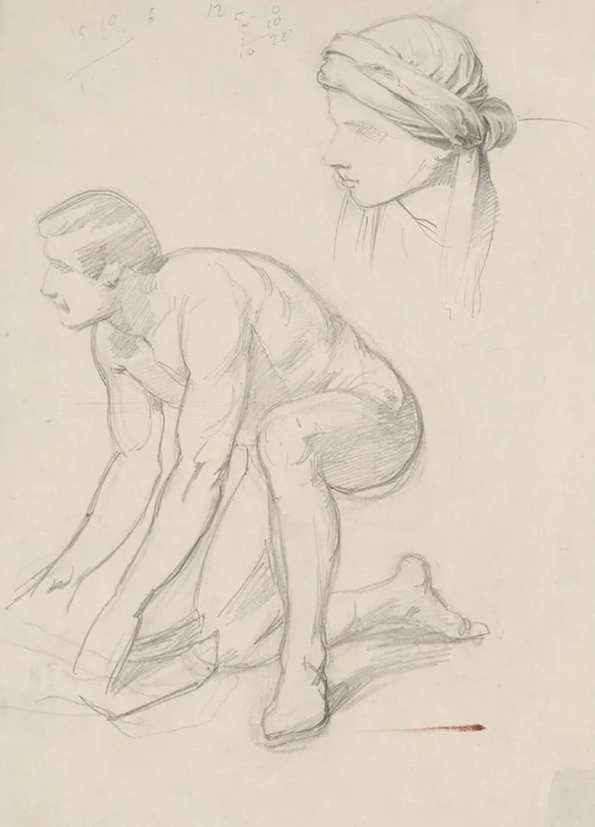 Nude Sketch and Study of the Head in a Turban for the Figure of Joseph of Arimathea to the Painting Entombment