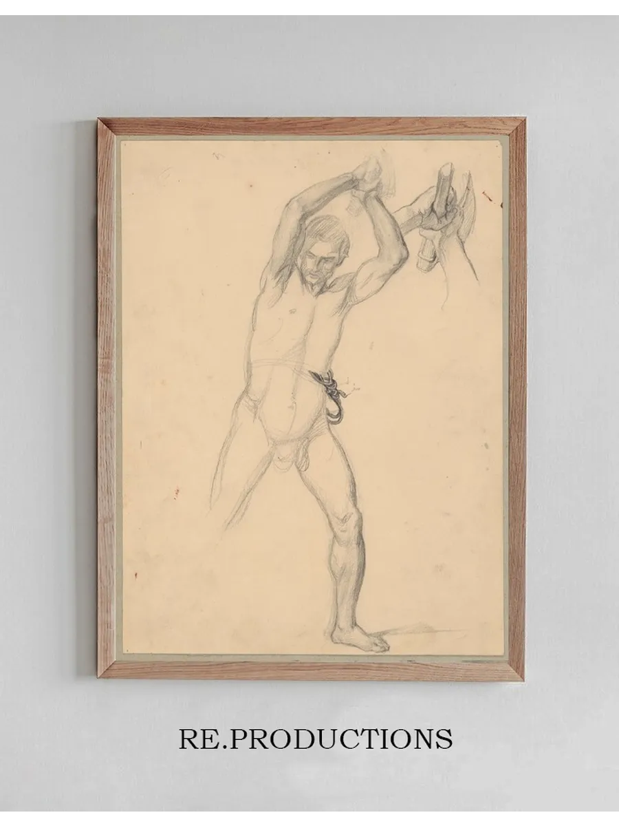 Nude Sketch to the Executioner with an Axe and a Stone to the Painting Martyrdom of St. Matthi