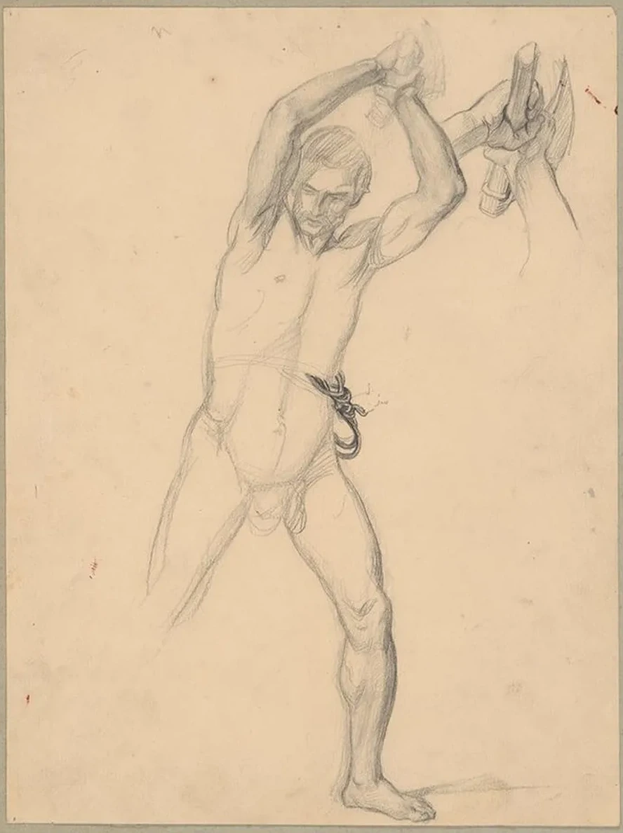 Nude Sketch to the Executioner with an Axe and a Stone to the Painting Martyrdom of St. Matthi