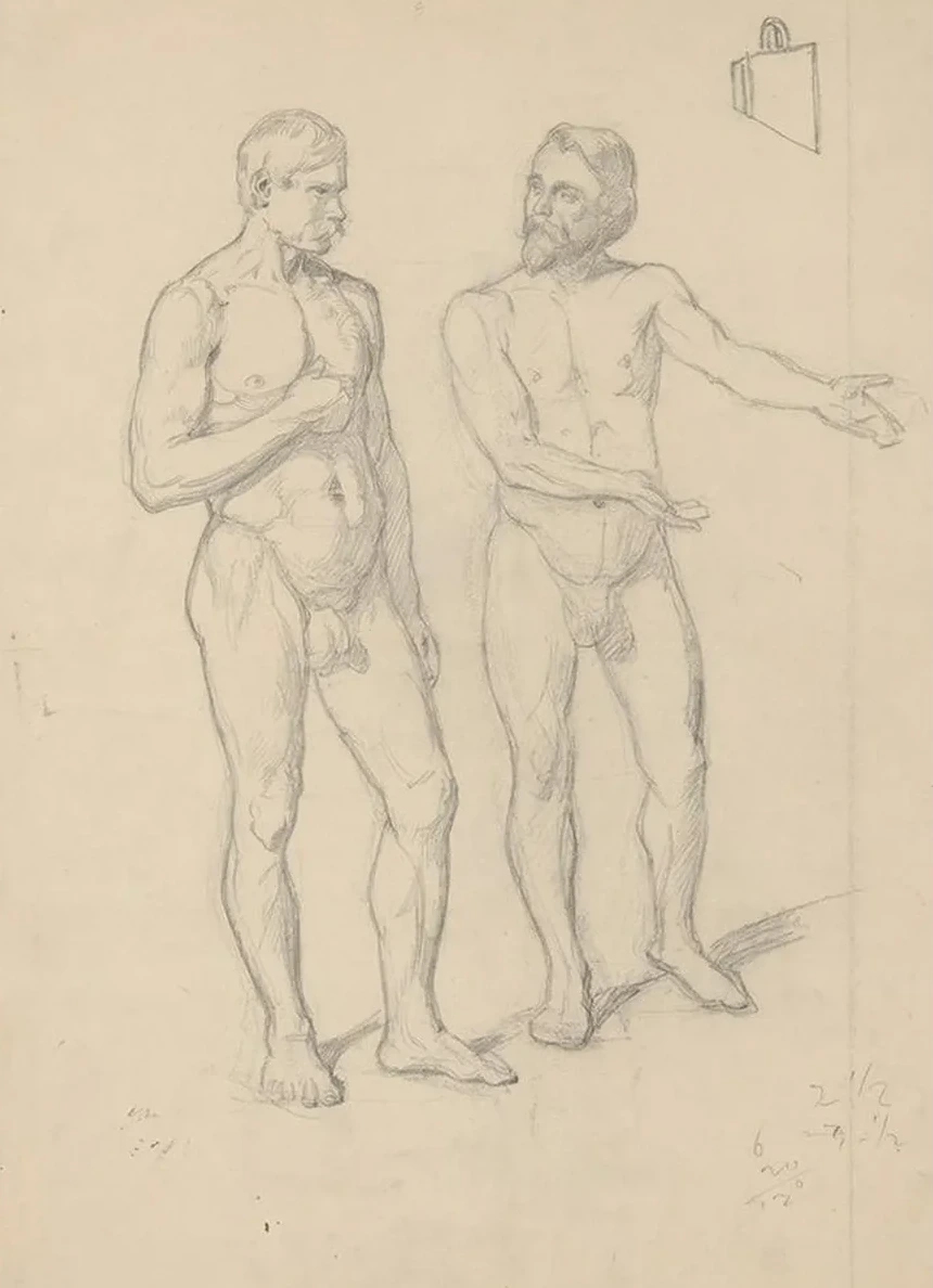 Nude Sketches of the Figure of King Sigismund I and Hetman Tarnowski in the Painting the Upbringing of Sigismu