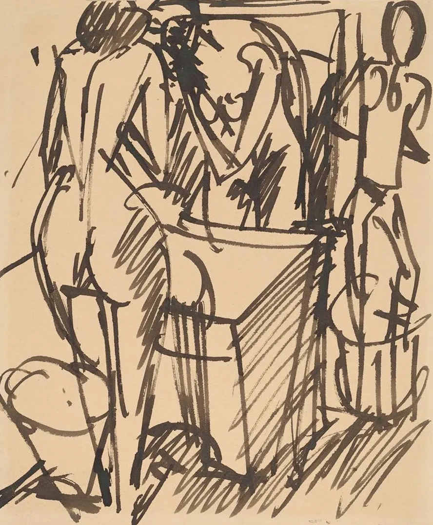Nude with a Mirror, Standing Before a Washstand