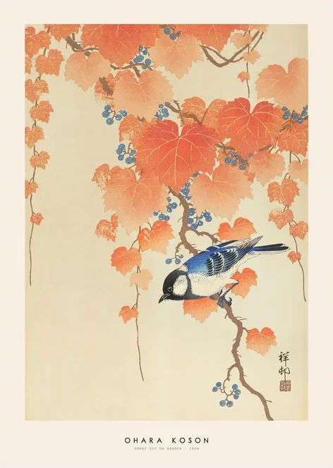 Ohara Koson - Great Tit on Branch