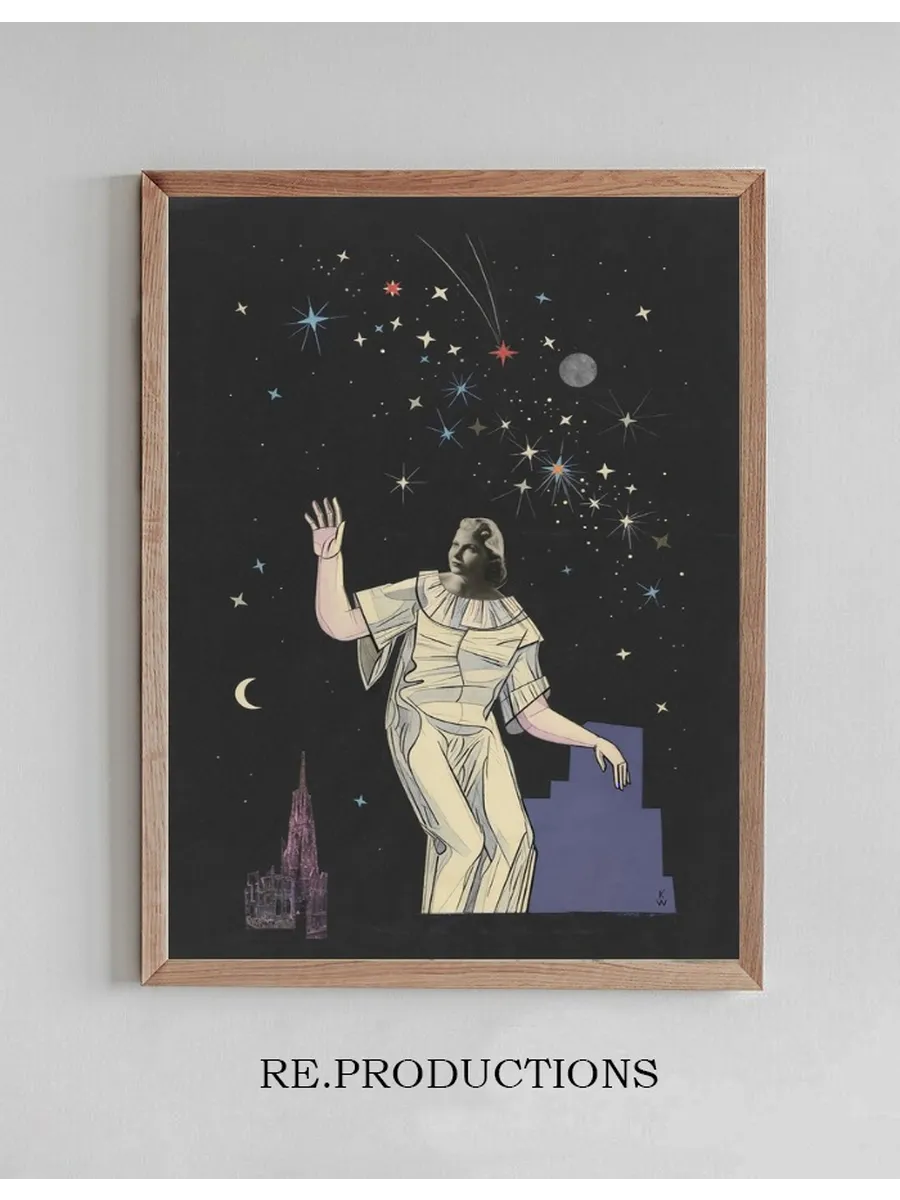 Ohne Titel (Collage, Frau, Gestirne, Stephansdom)