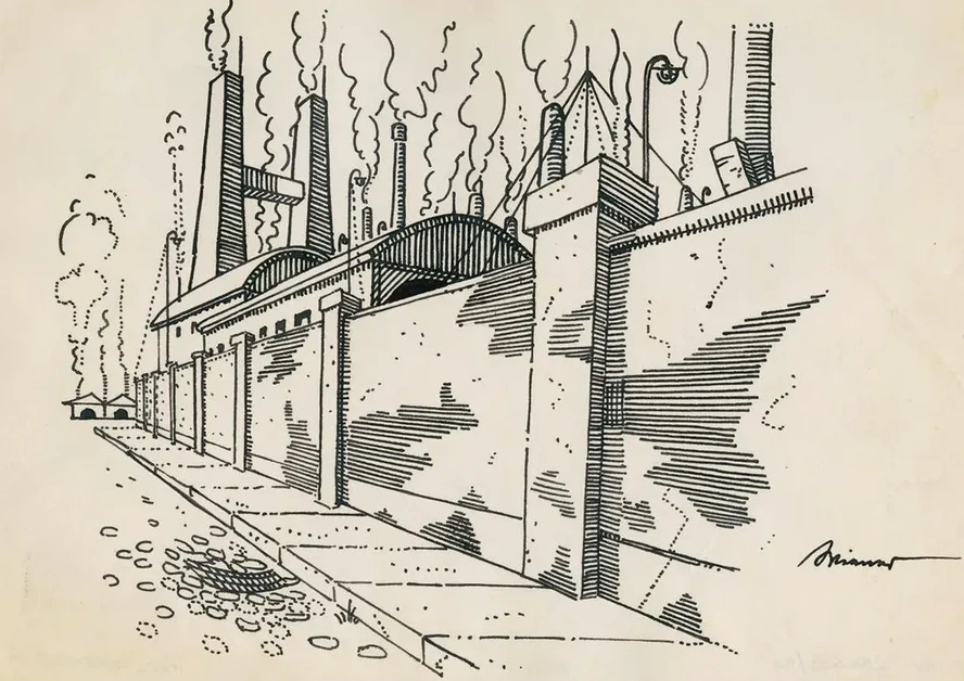 Ohne Titel (fabrik Mit Rauchenden Schloten Hinter Mauer)