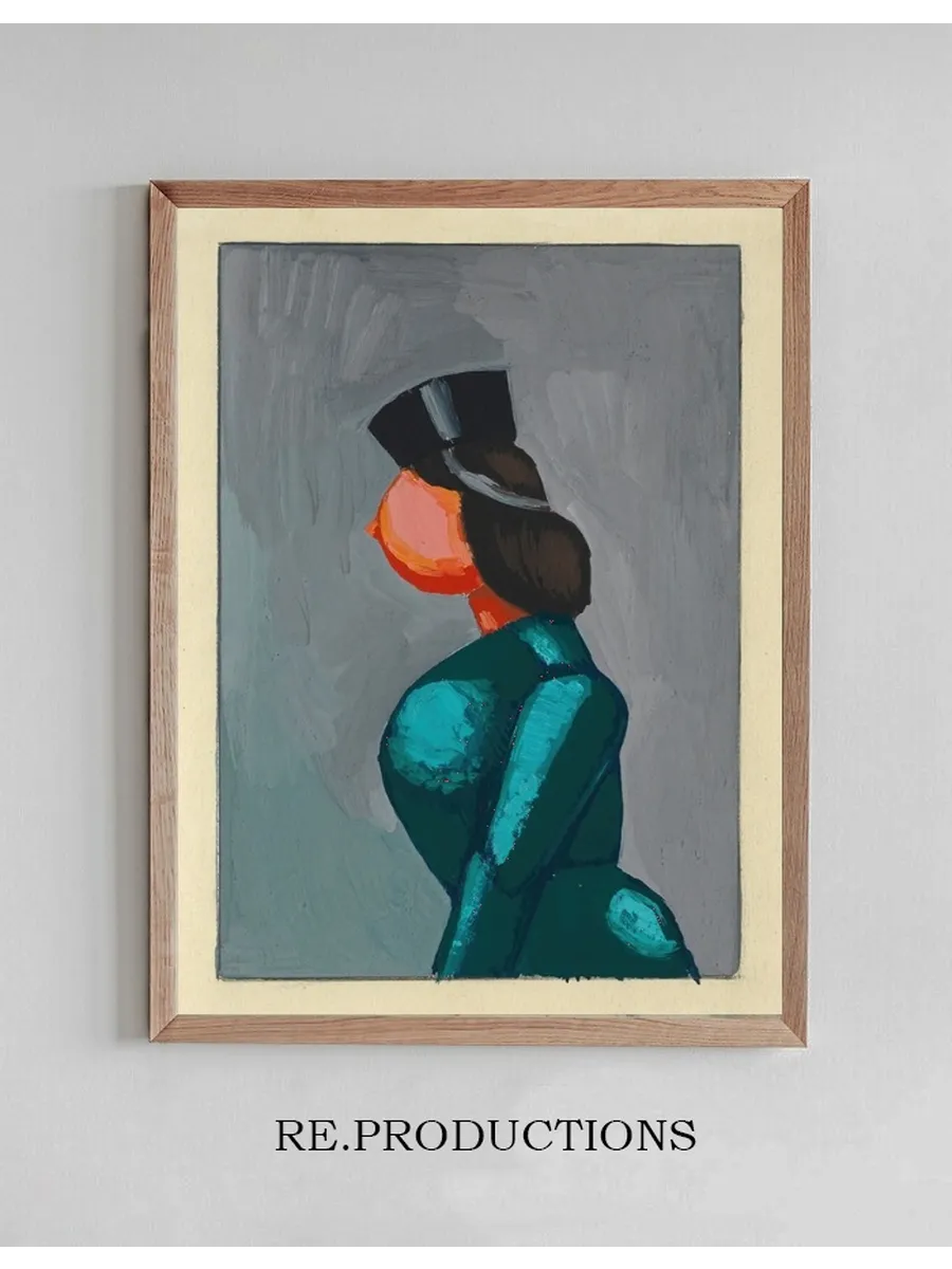 Ohne Titel (frau in Gr Nem Kleid Mit Schwarzer Kappe)