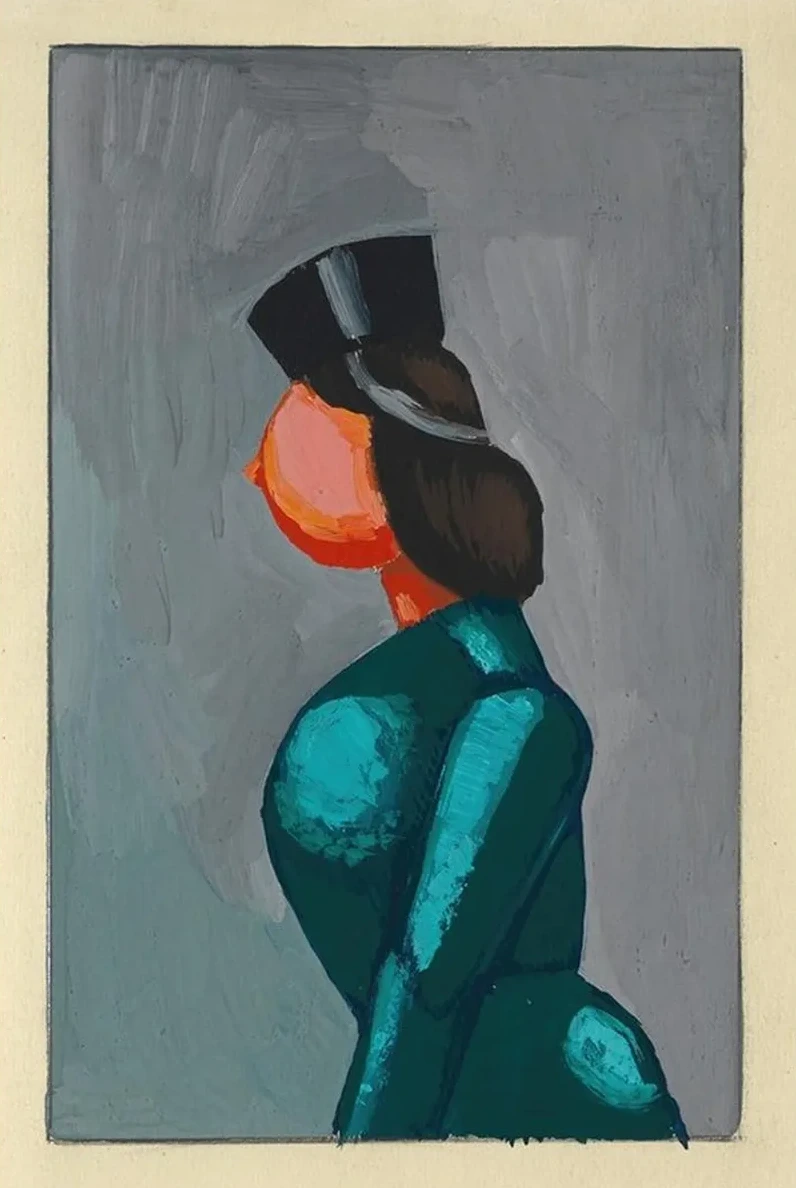 Ohne Titel (frau in Gr Nem Kleid Mit Schwarzer Kappe)
