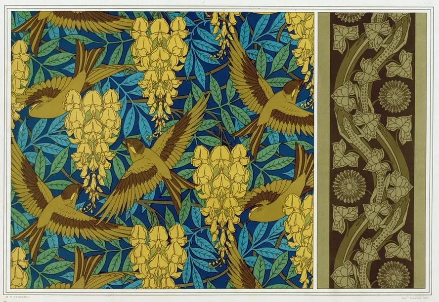 Oiseaux et Glycines, Tenture. L Zards et Lierre, Bordure