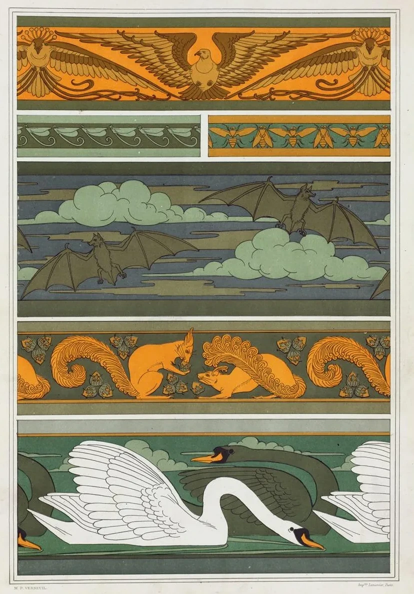 Oiseaux. Libellules. Mouches. Chauve - Souris. Cureuils et Noisettes. Cygnes, Bordures