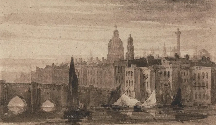 Old London Bridge and St. Paul's Cathedral From the Thames