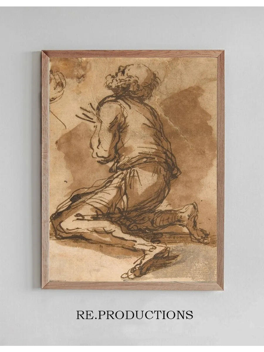 Old Man Kneeling Facing Upper Left
