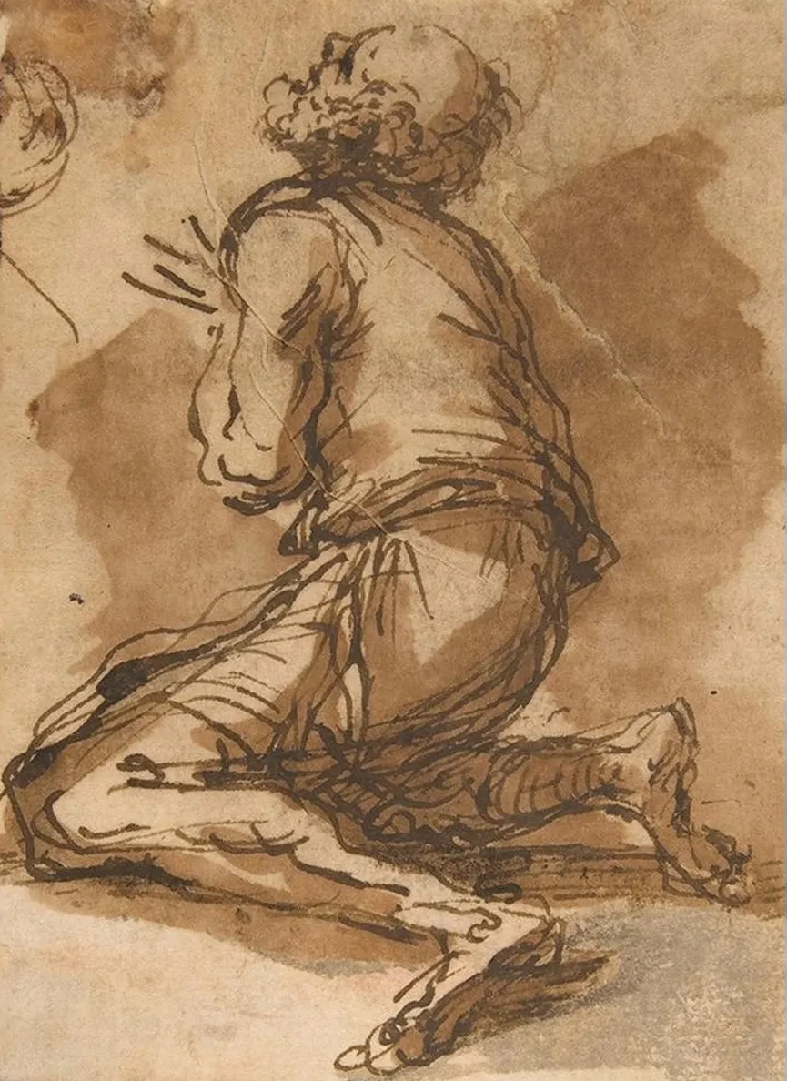 Old Man Kneeling Facing Upper Left