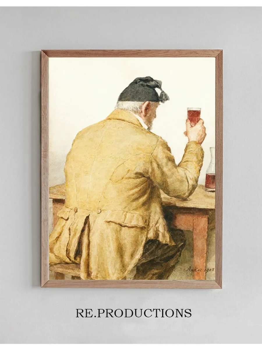 Old Man Sitting At Table, Shown From Behind