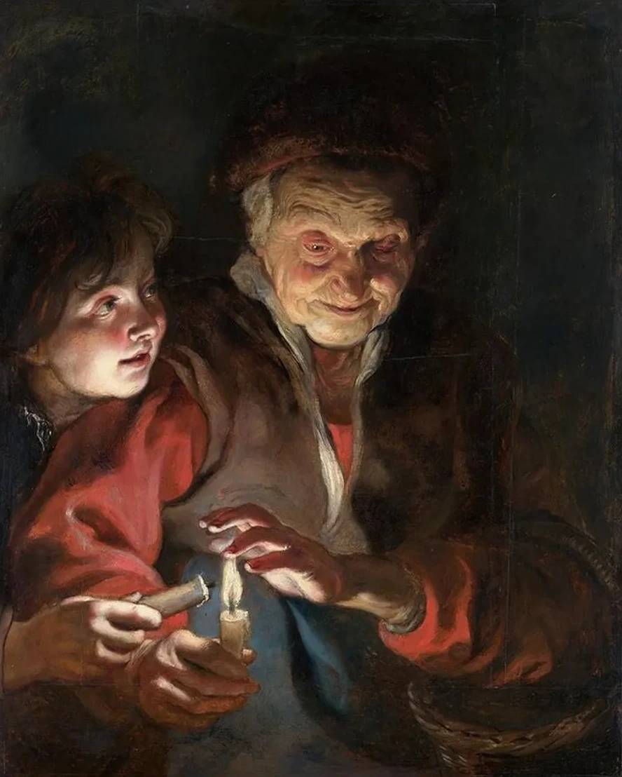 Old Woman and Boy with Candles