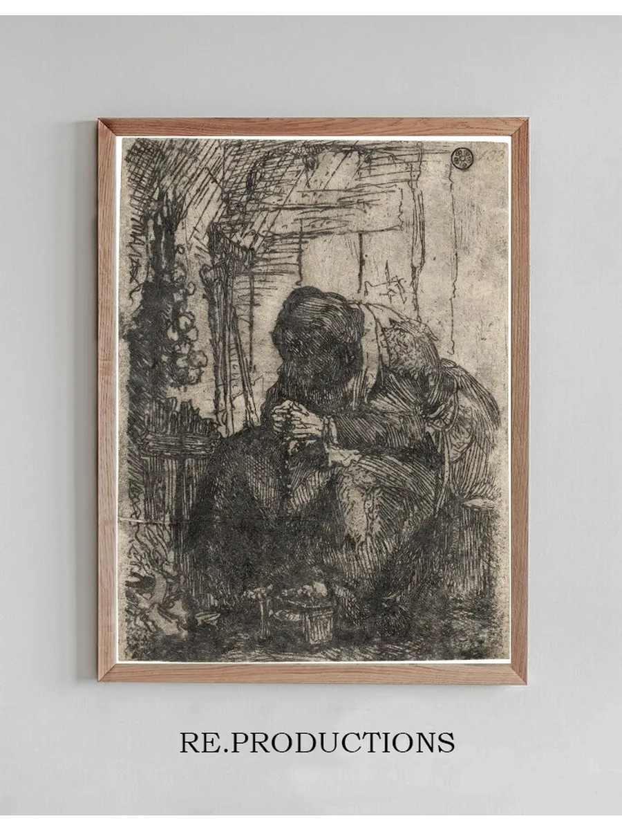Old Woman Seated in a Cottage with a String of Onions on the Wall