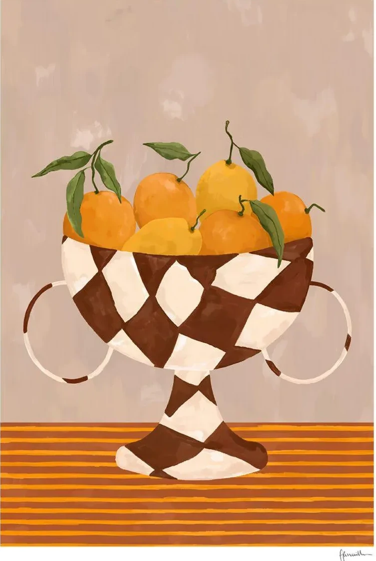 Oranges in Checkered Vase