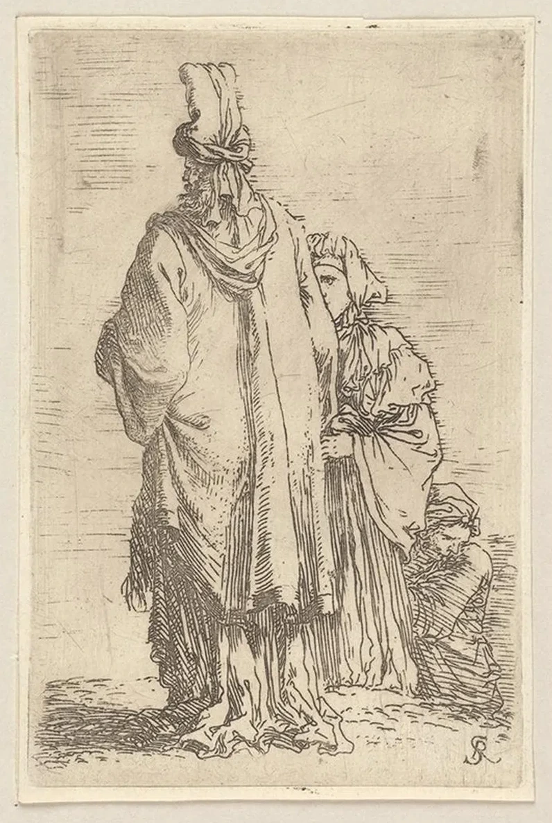 Oriental in Turban, Seen from Behind, with Two Women
