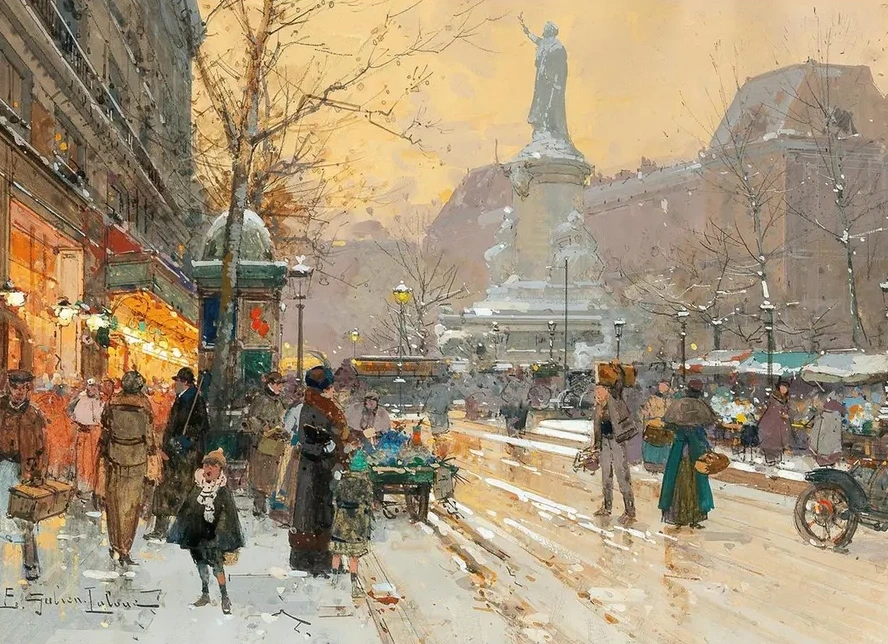 Paris, Place de la R Publique in the Rain