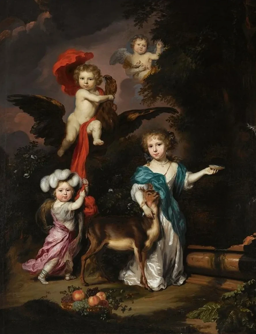 Pastoral Family Portrait of Four Children, Personifying Mythological Figures, Including Ganymede, And Diana Wi